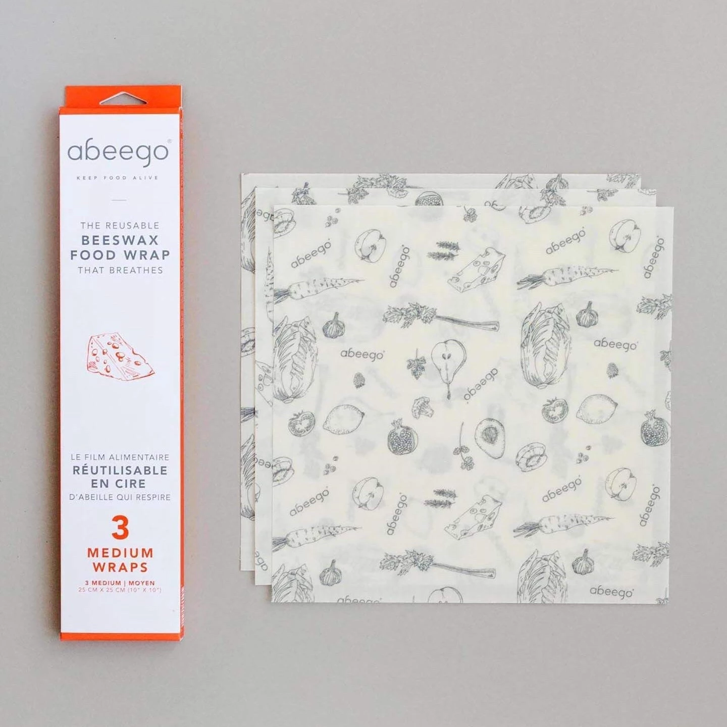Abeego 3 MEDIUM Beeswax Food Wraps 1 Abeego 3 MEDIUM Beeswax Food Wraps